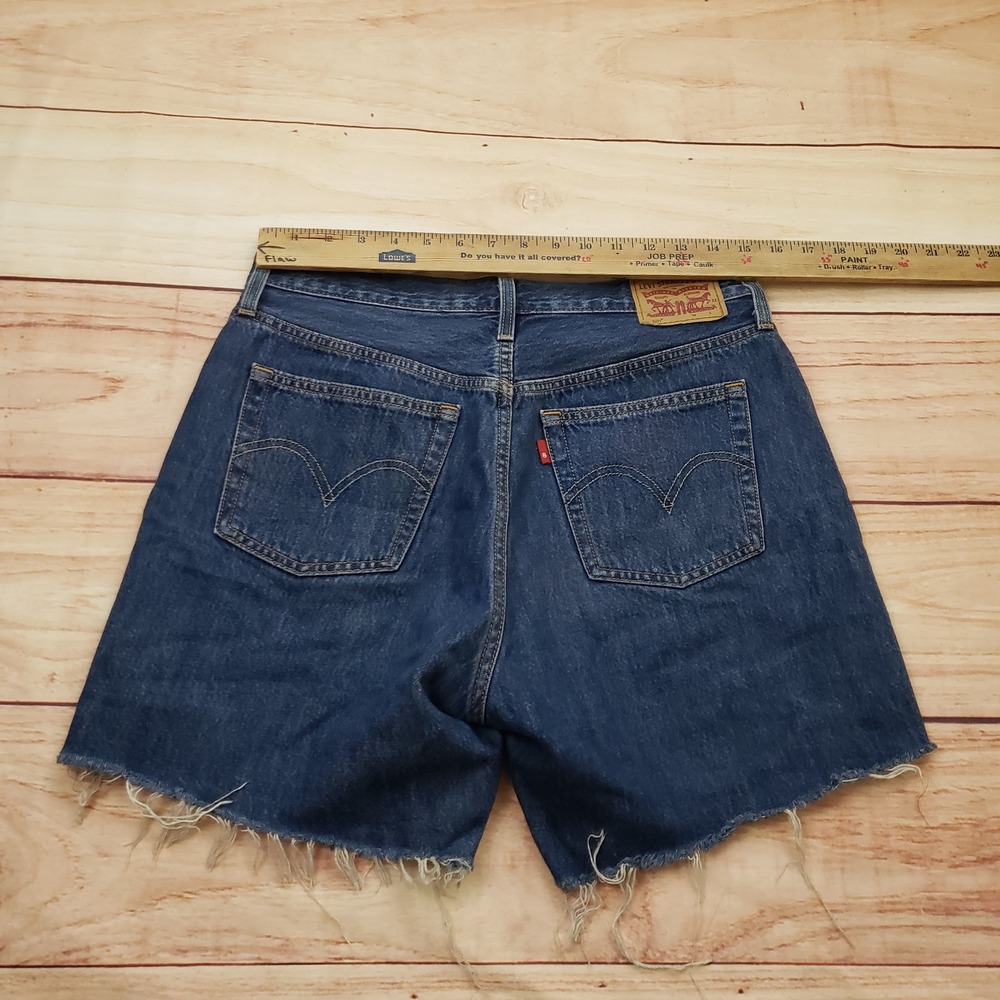 Levis 501 Shorts Womens 29 Blue High Rise Button Fly Denim Cut Off Medium Wash - Picture 7 of 10